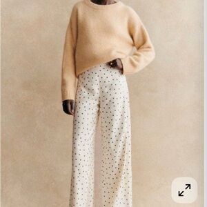 Sezane Tyler Trousers, navy polka dot on ecru background- size 4